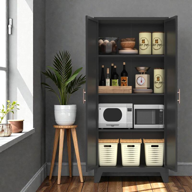 61'' Metal Storage Cabinet with Shapely Doors, Adjustable Shelves, Tall Steel Organizer for Bedroom, Living Room or Office