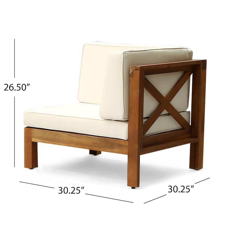 Brava Outdoor 3-Seater Acacia Wood Sectional Sofa Set with Coffee Table and Cushions by Christopher Knight Home