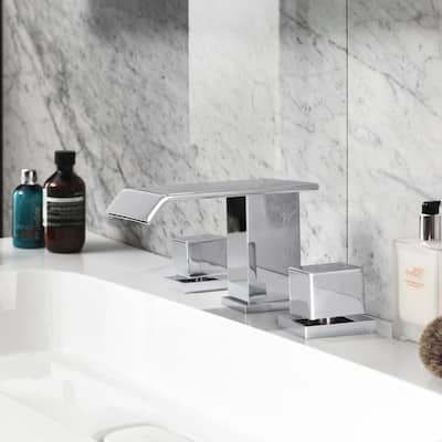 Widespread Waterfall Bathroom Sink Faucet, 2-Handle Bathroom Vanity Sink Faucets with Drain Assembly - 8" W×3.64" H