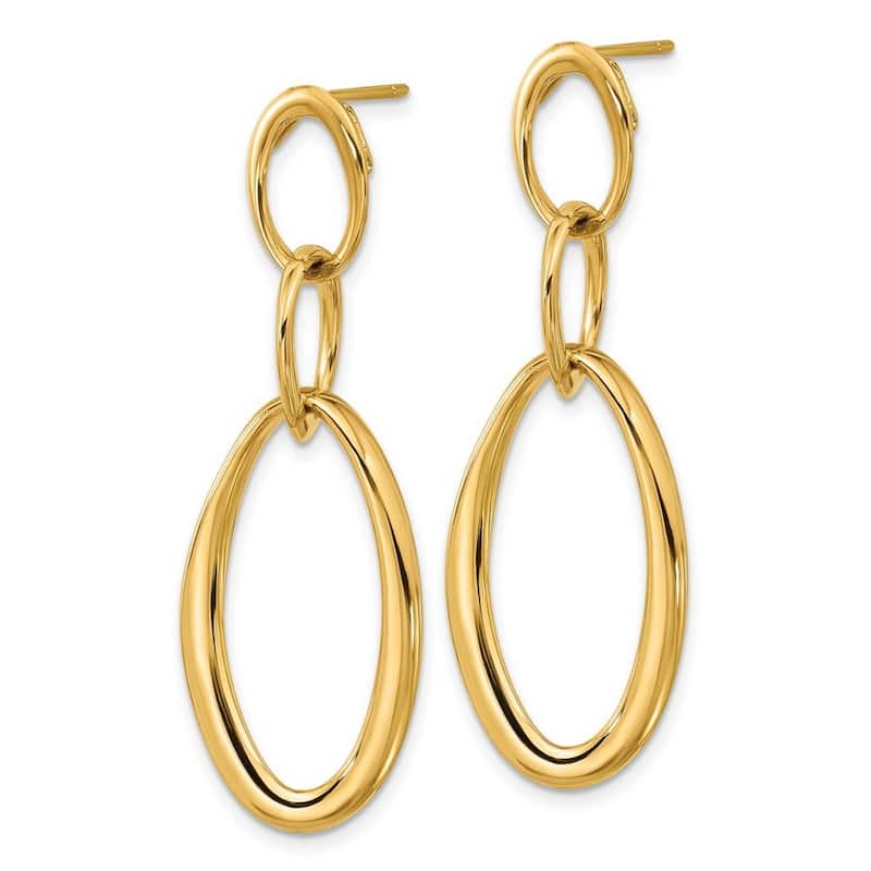 Curata Solid 18k Yellow Gold Italian 47x16mm Elongated Oval Links Dangle Post Earrings