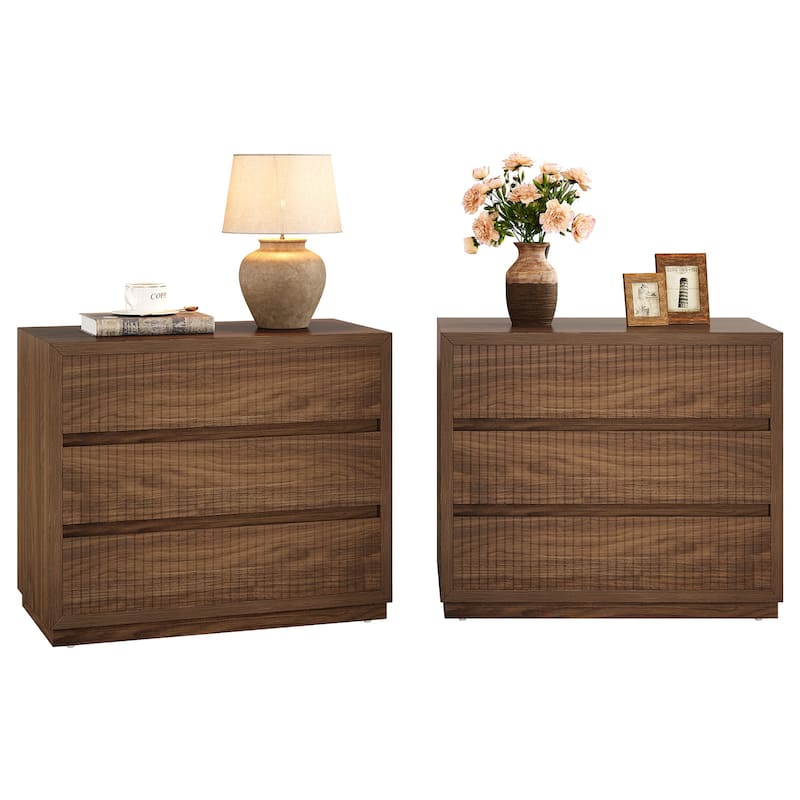 31-inch Wide Farmhouse Nightstand with 3 Drawers - 2Pack-VintageBrown