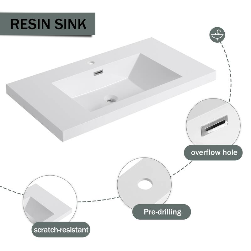 59-inch Double Sink Bathroom Vanity with Adjustable Shelves, Soft-Close Hinges, Resin Basin