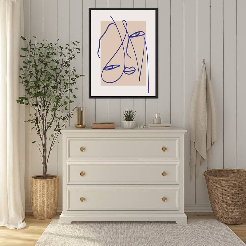 Abstract Blue Line Art by Little Dean Framed Canvas Wall Art Print