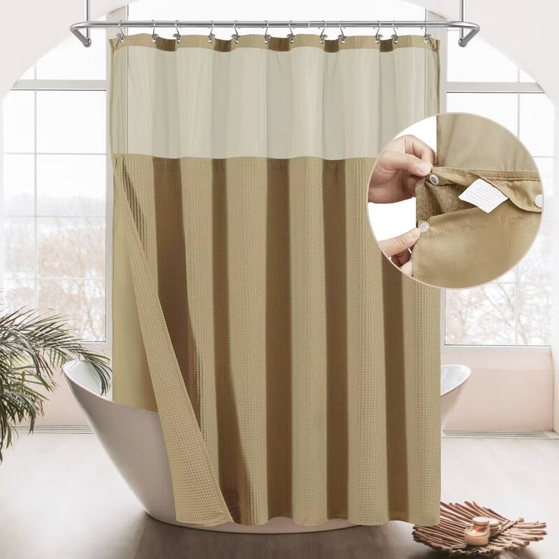 Cotton Blend Honeycomb Waffle Shower Curtain with Snap-in Liner - 71"W X 75"L - Linen