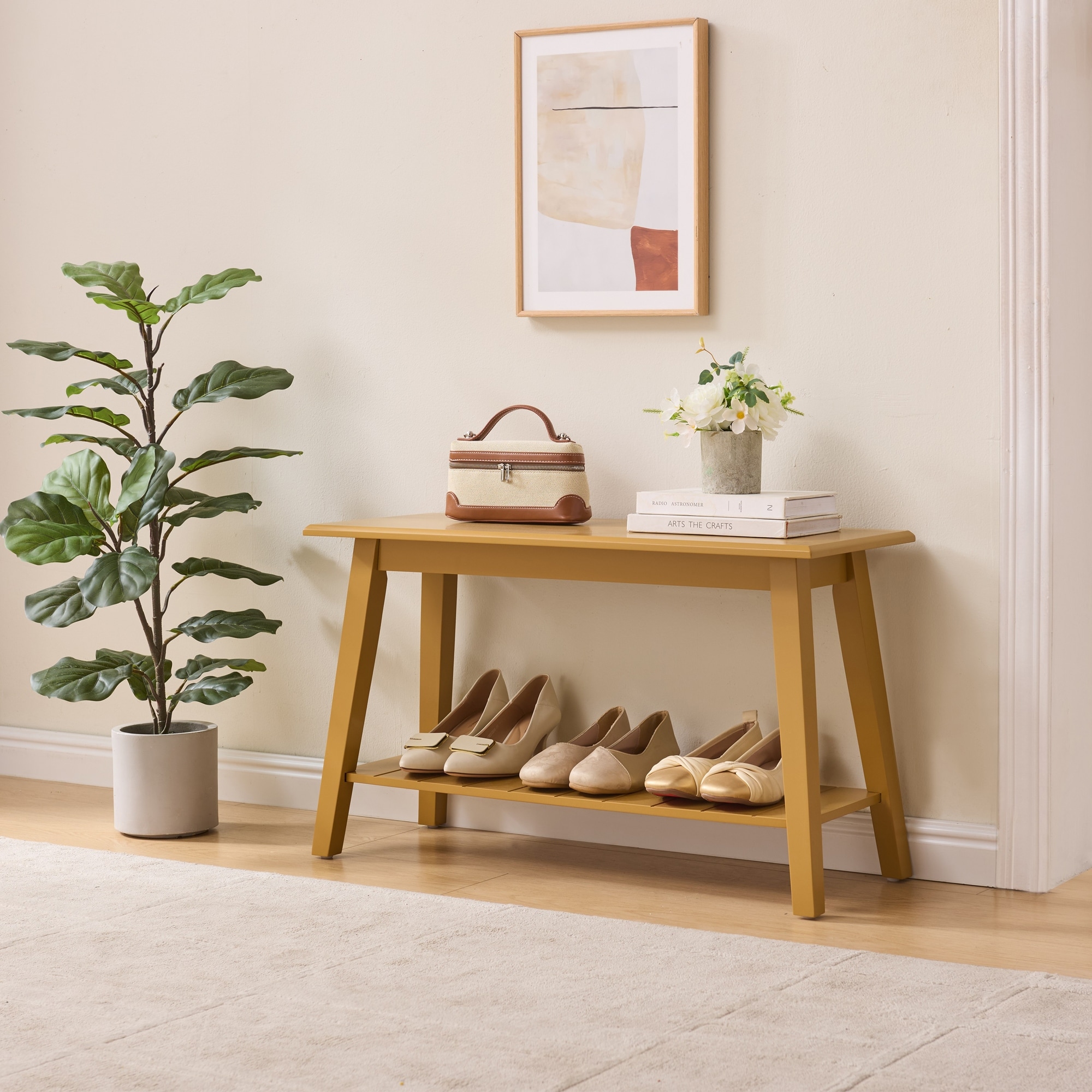 Wood Bench with Storage Shelf, Black