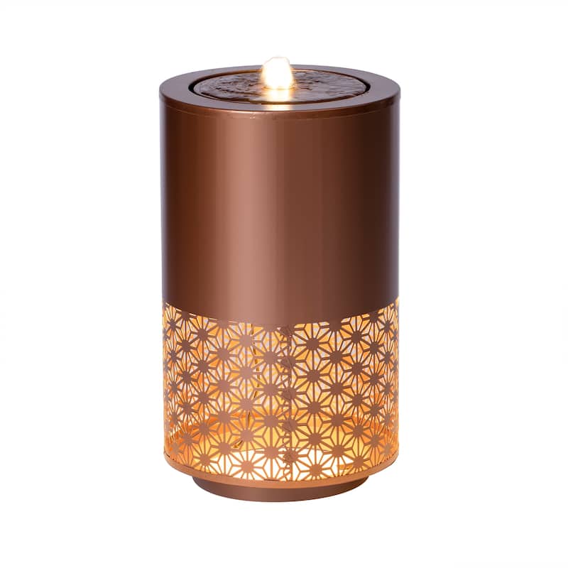 Anmytek Freestanding Outdoor Water Fountain with LED Lights Metal Candle Style Brown Backyard Garden Decor