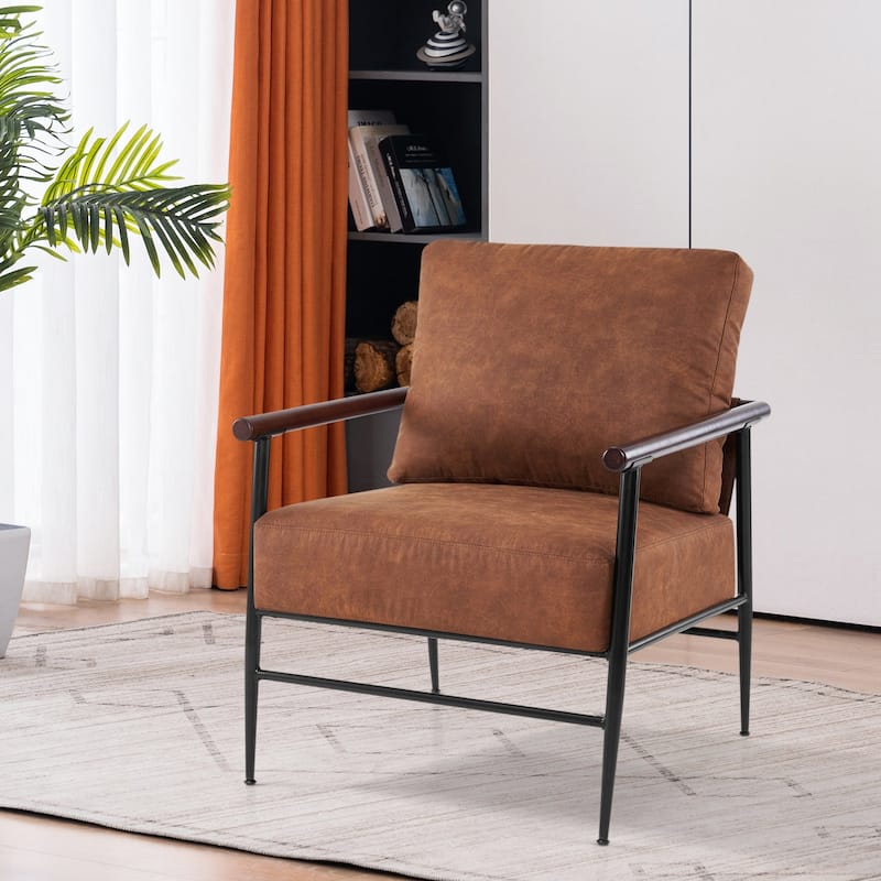MCombo Set of 2 Modern Accent Chairs, Armchair with Upholstered Cushion, Leathaire Fabric Lounge Chairs for Living Room 4748