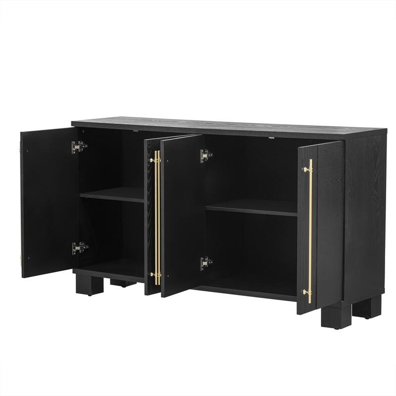 Wood Sideboard with Adjustable Shelves and Gold Handles