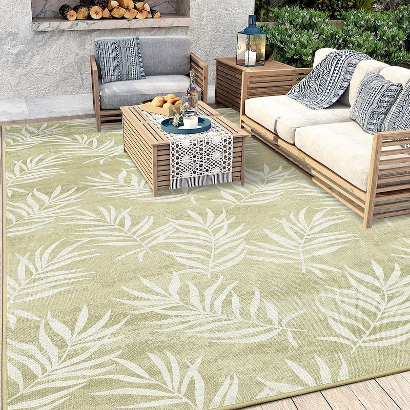 Modern Washable Area Rug - With Tropical Leaf Pattern for Living Room, Bedroom, Soft Non Slip Non Shedding - Brown - 5*8ft