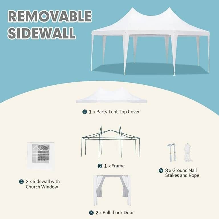 EROMMY 15x20 White Outdoor Pavilion Gazebo Tent with Adjustable Sidewalls for Party Shelter