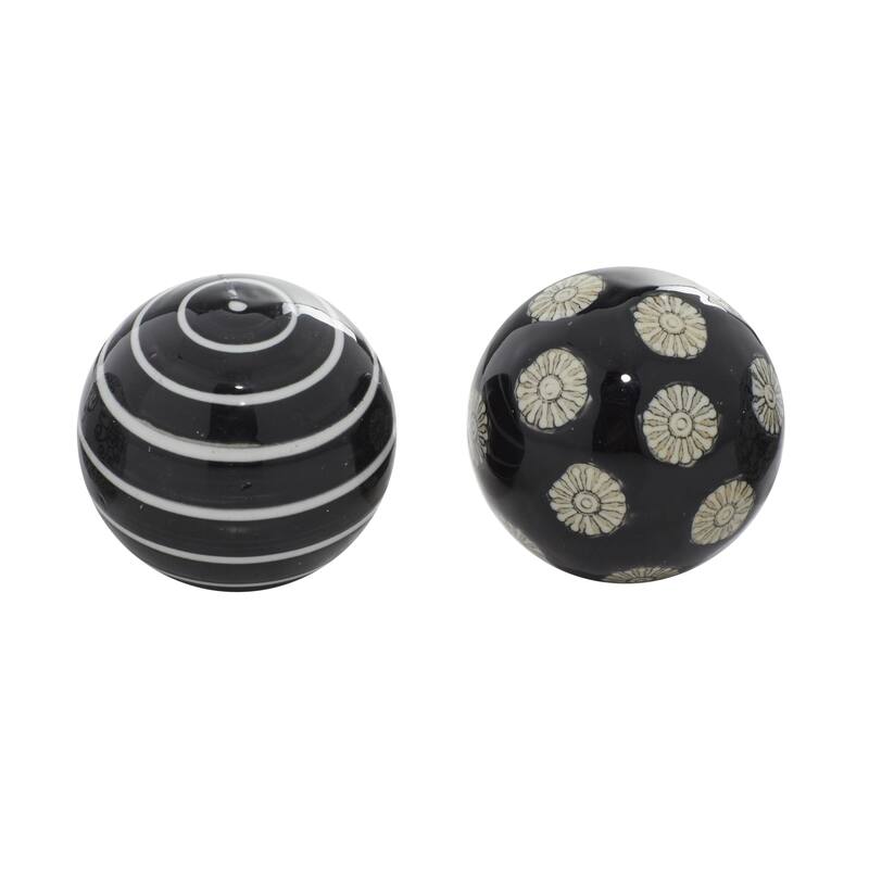Ceramic Floral Handmade Glossy Decorative Orbs & Vase Filler with Varying Patterns - Set of 6 Black or Blue - Roche River Decor