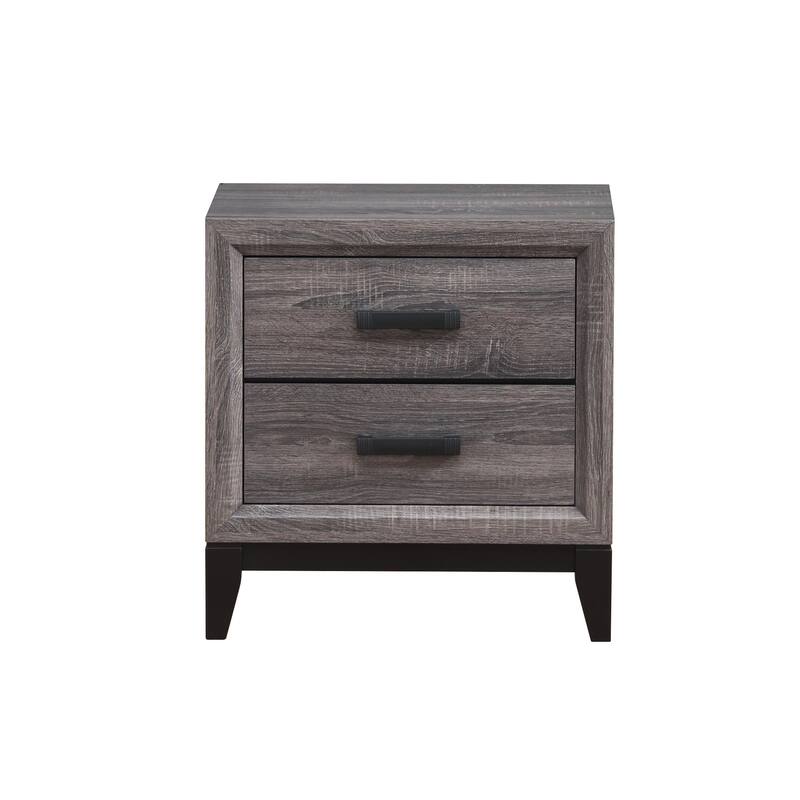 Modern 2-Drawer Nightstand with Kennin Center Glide, Grey Foil Finish and Black Hardware - Gray