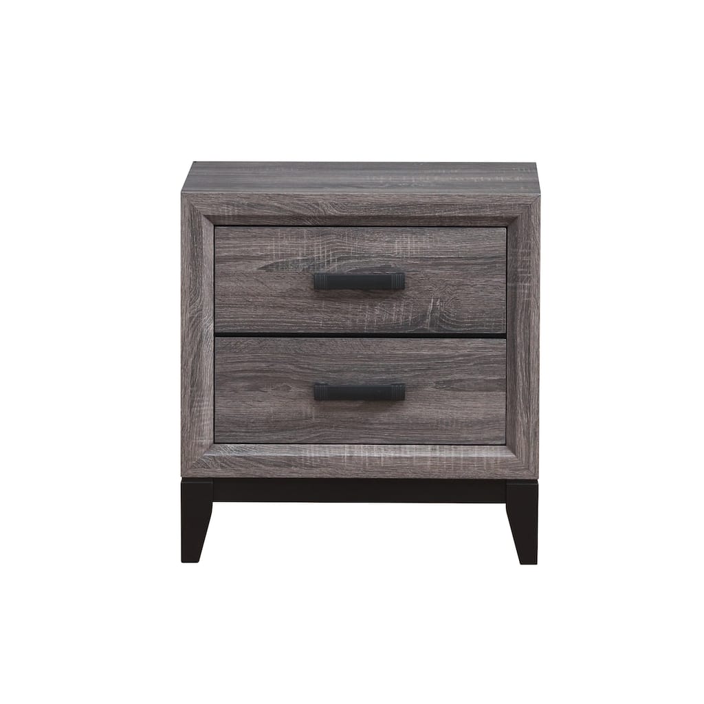 Modern 2-Drawer Nightstand with Kennin Center Glide, Grey Foil Finish and Black Hardware