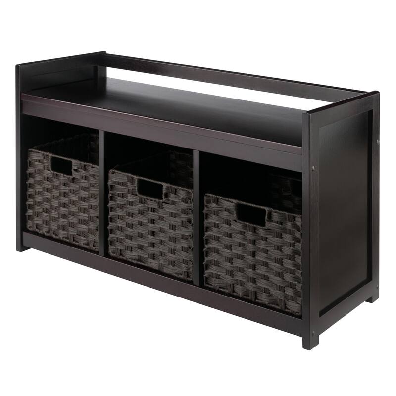 Addison 4-Pc Storage Bench with 3 Foldable Woven Baskets, Espresso and Chocolate - 37.4 x 13.5 x 20.87 - Espresso