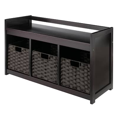 Addison 4-Pc Storage Bench with 3 Foldable Woven Baskets, Espresso and Chocolate - 37.4 x 13.5 x 20.87