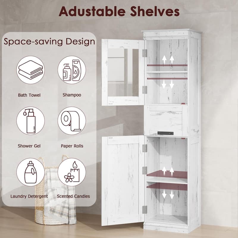 Tall Bathroom Cabinet, Narrow Storage Cabinet with Doors and Adjustable Shelf