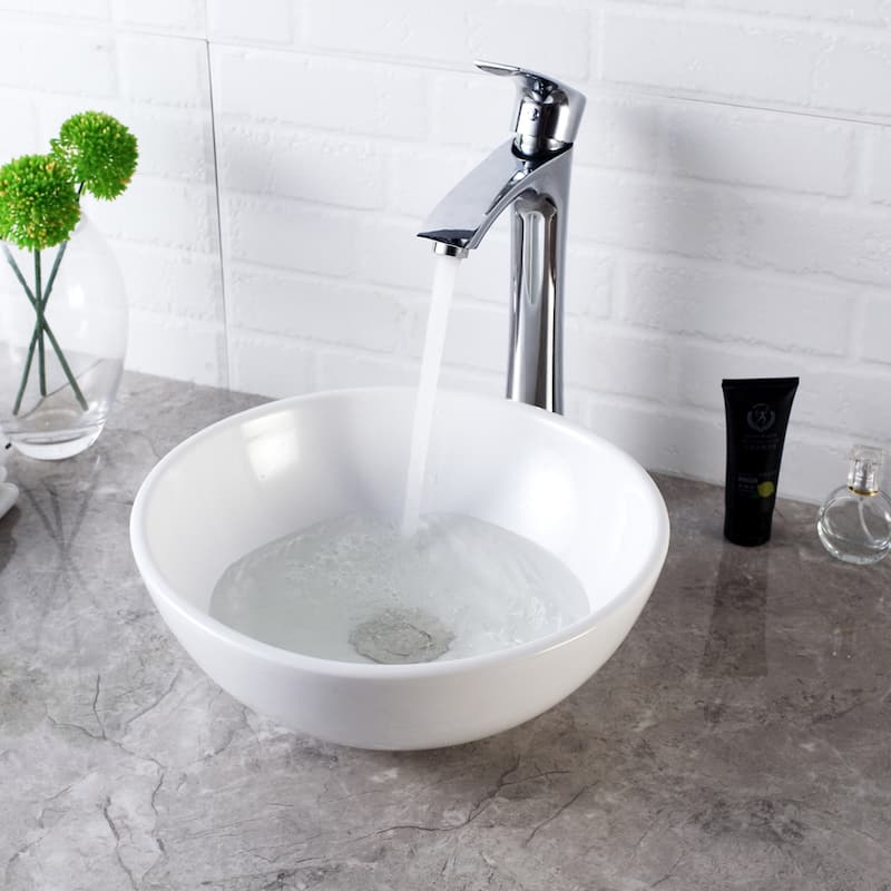 13 in. x 13 in. Round Bowl Modern Bathroom Above in White Porcelain Ceramic Vessel Vanity Sink Art Basin - 13"L x 13"W x 5"H - White