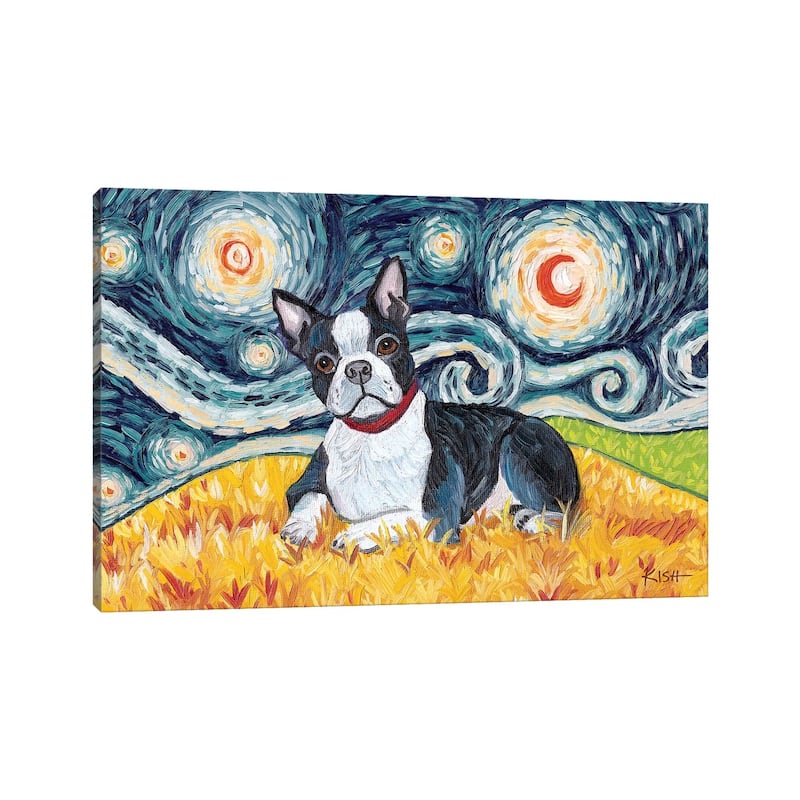 iCanvas "Boston Terrier On A Starry Night" by Gretchen Kish Serrano Canvas Print
