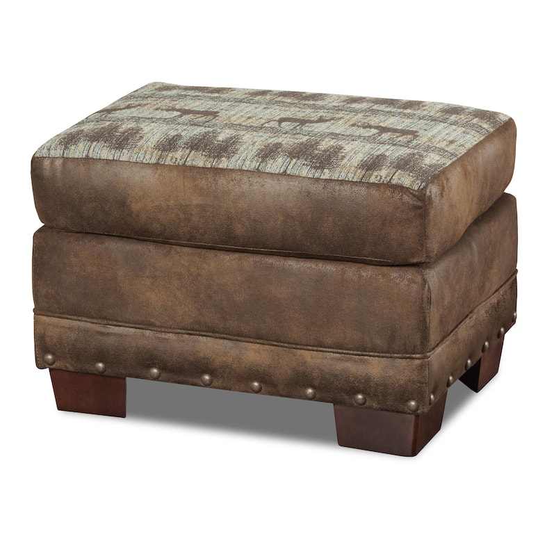 American Furniture Classics Model 8501-00-90 Deer Teal Tapestry Lodge Arm Chair with Matching Ottoman