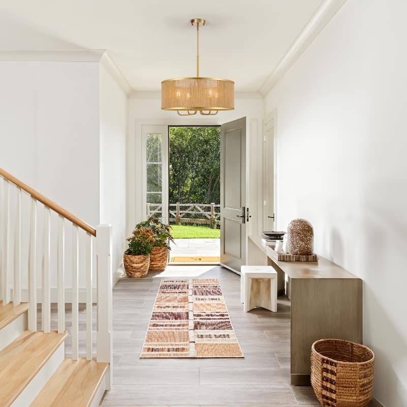 LamQee Large Farmhouse Rattan Chandelier Rope Pendant Light Fixture