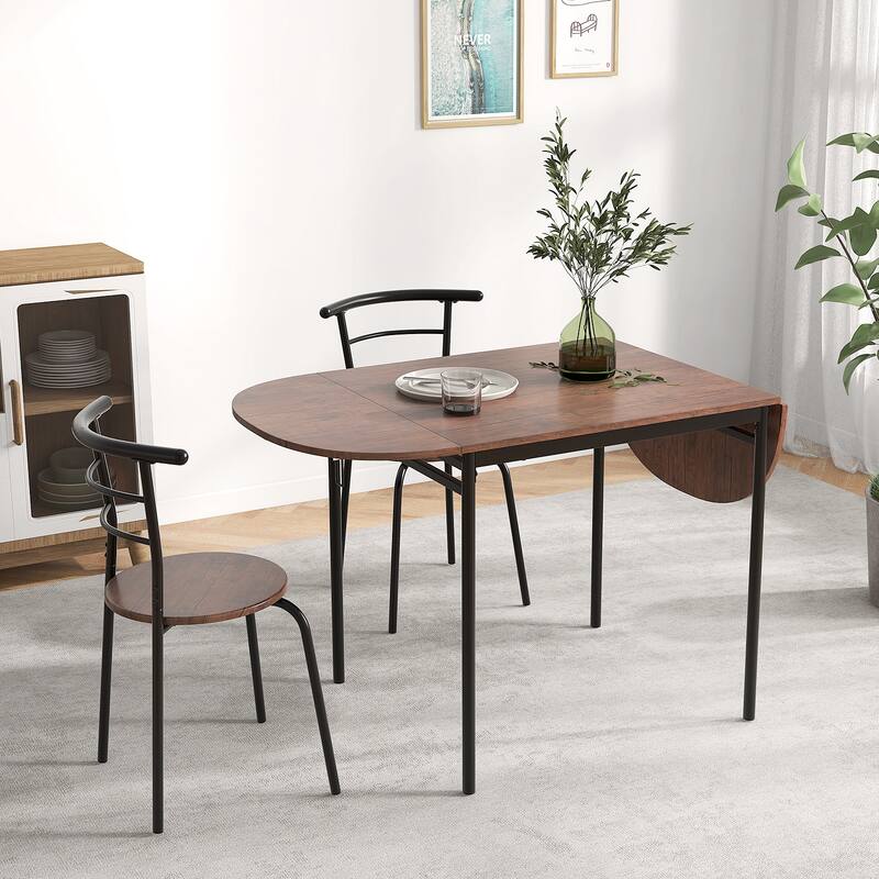 Gymax 3 Pcs Foldable Dining Table Set w/ 2 Chairs Industrial Oval