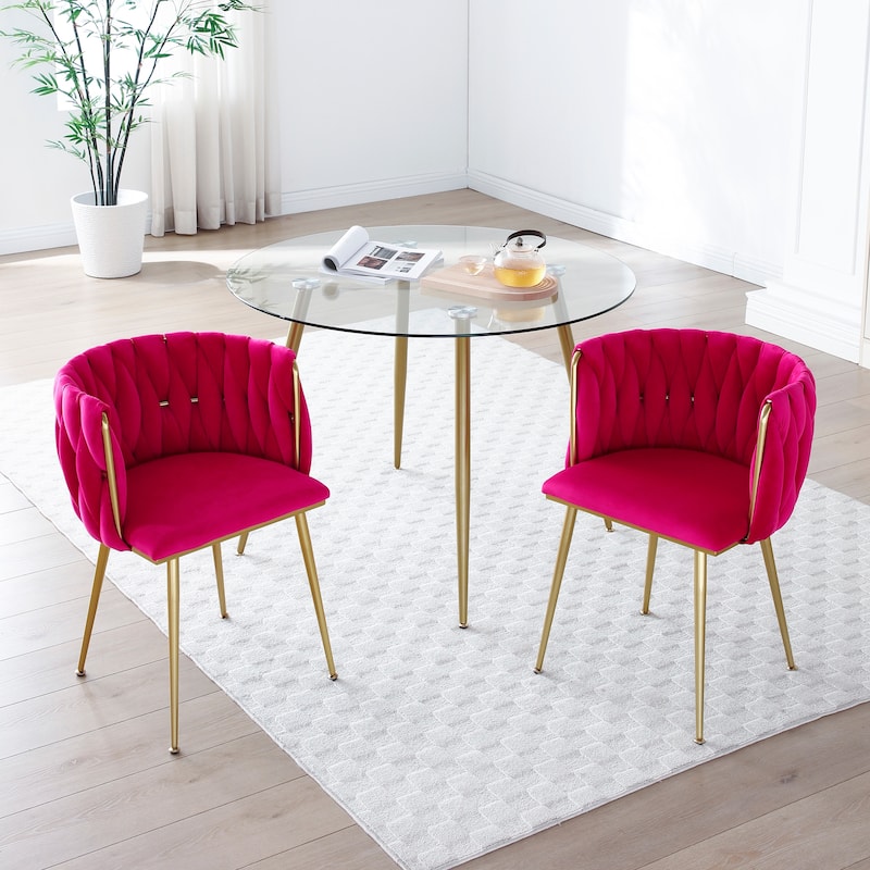 Stylish Dining Chair Reading Chair Vanity Chair with Metal Legs, Rose Red Upholstered Chair Velvet Chair