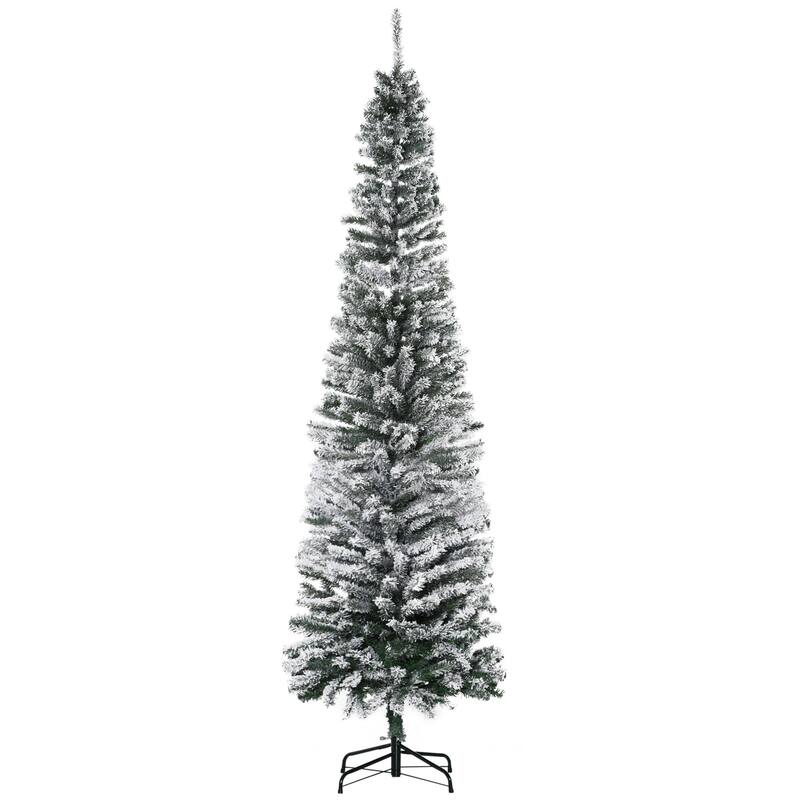 HOMCOM Unlit Snow-Flocked Slim Tree - Realistic Branches, Snowy Finish - Green