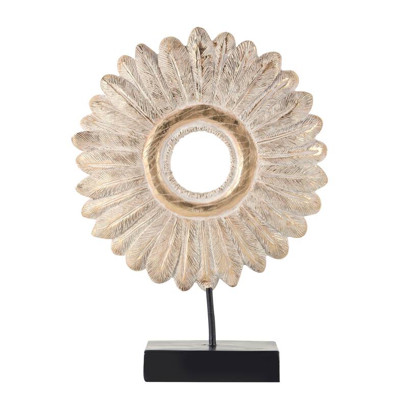 Resin Bird Feather Ring Sculpture with Black Stand - Cream - Roche River Decor - 4"W x 12"L x 17"H