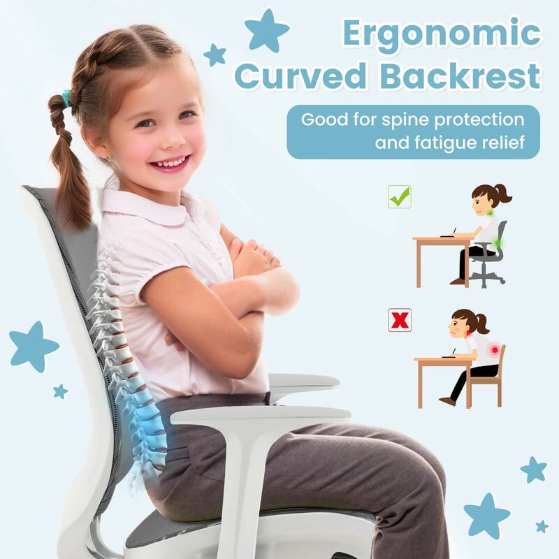 Costway Kids Desk Armchair Swivel Mesh Children Computer Chair with - See Details