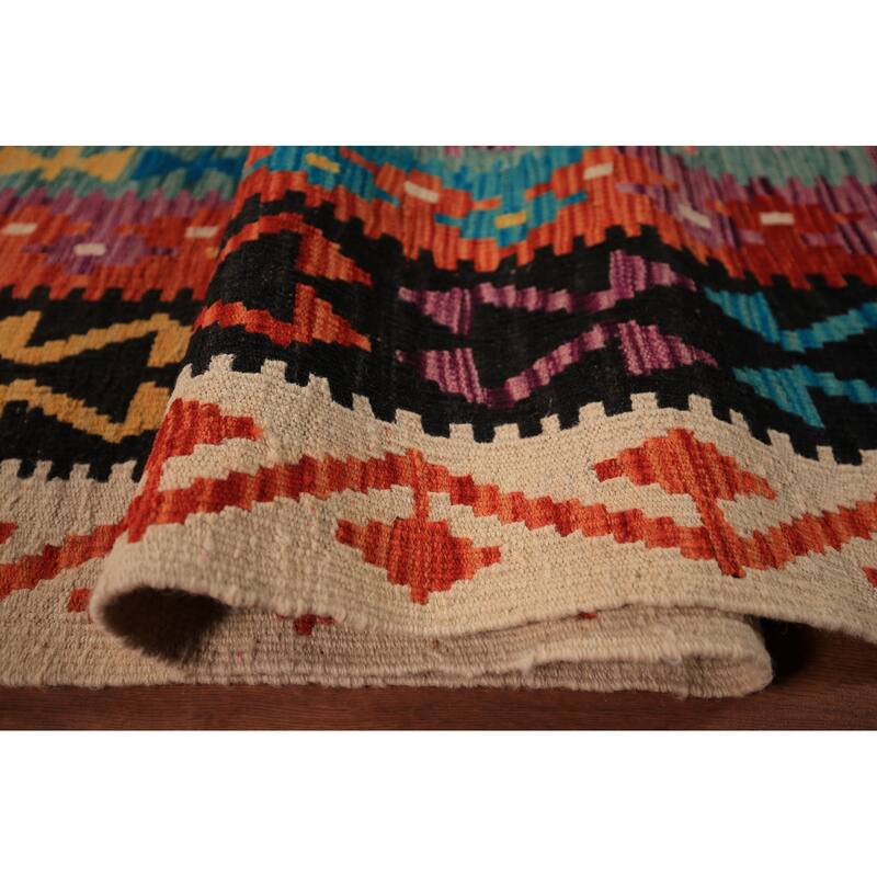 Reversible Kilim Area Rug Bedroom Hand-Woven Wool Carpet - 8'5" x 9'10"
