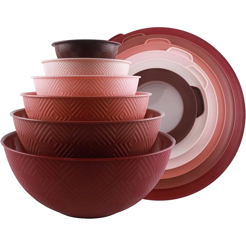 COOK WITH COLOR - 12 Piece Plastic Nesting Bowls - 6 Prep Bowls and 6 Lids, Microwave Safe.