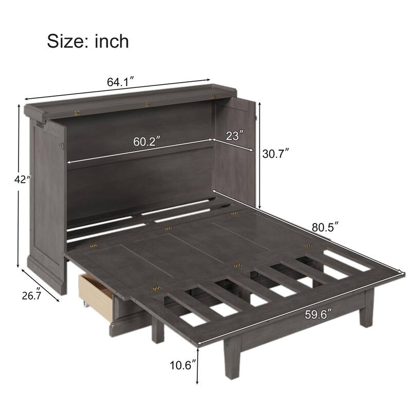 Wood Murphy Bed Chest Cube Cabinet Bed