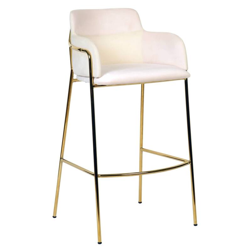 LeisureMod 40" Low-Back Velvet Upholstered Bar Stool with Gold Stainless-Steel Frame for Home Living Room Kitchen & Bar