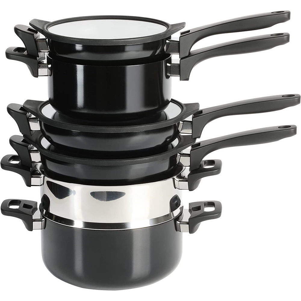 9 Piece Ceramic Cookware Pans Pots Set with Detachable Handle and Lid  Induction - Bed Bath & Beyond - 31480916