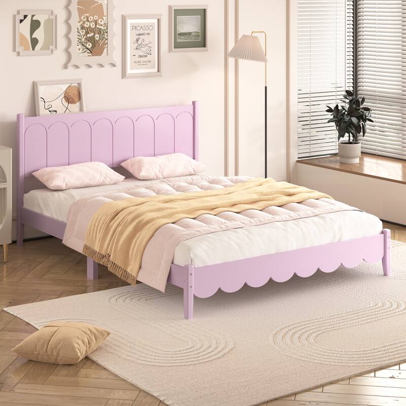 Retro Style Platform Bed with Rectangular Headboard
