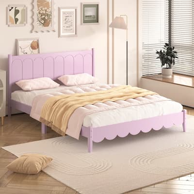 Wood Platform Bed Frame with Rectangular Headboard