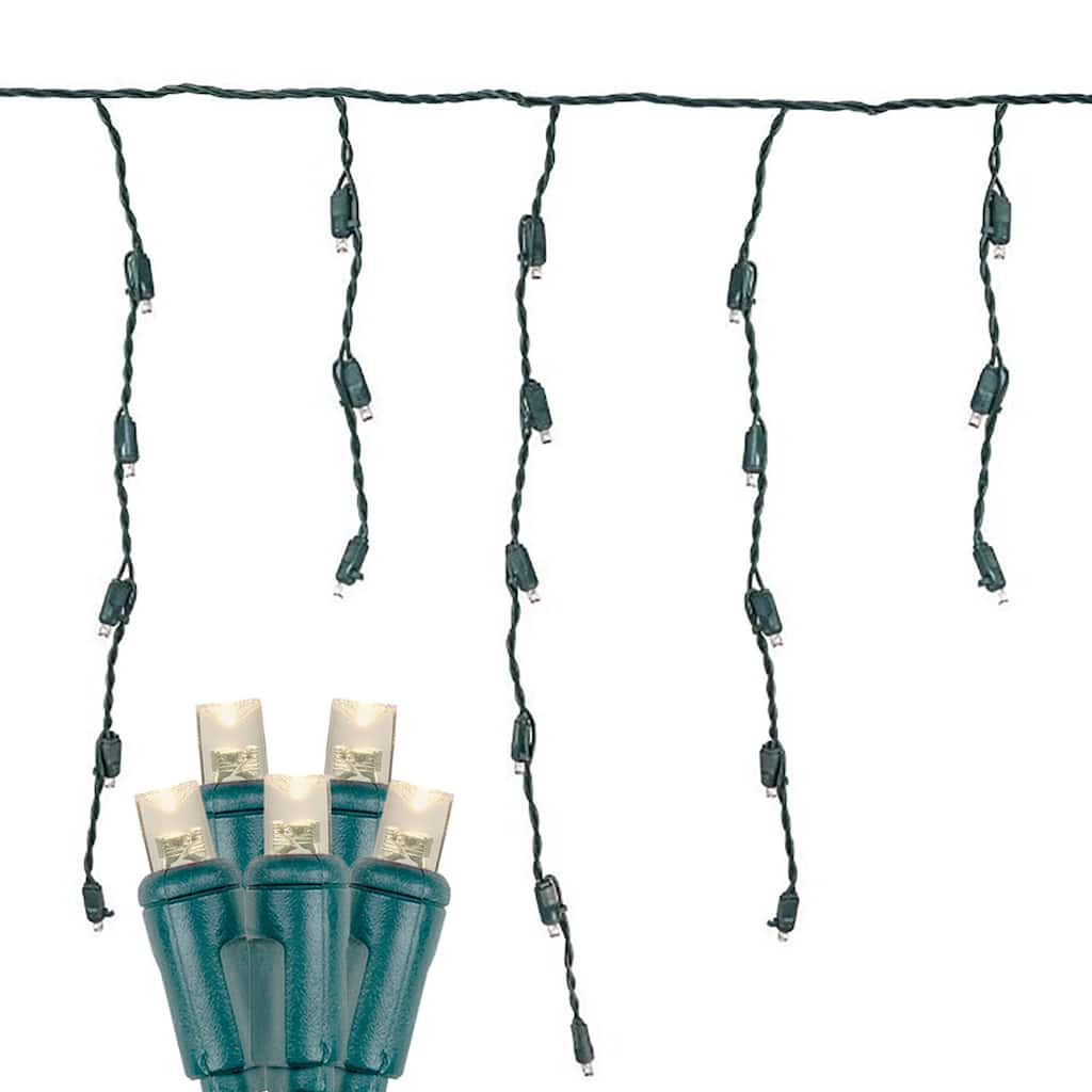 Christmas LED Icicle Light Set, Warm White, Green Wire, 7.5' Long, 70 Light - Warm White