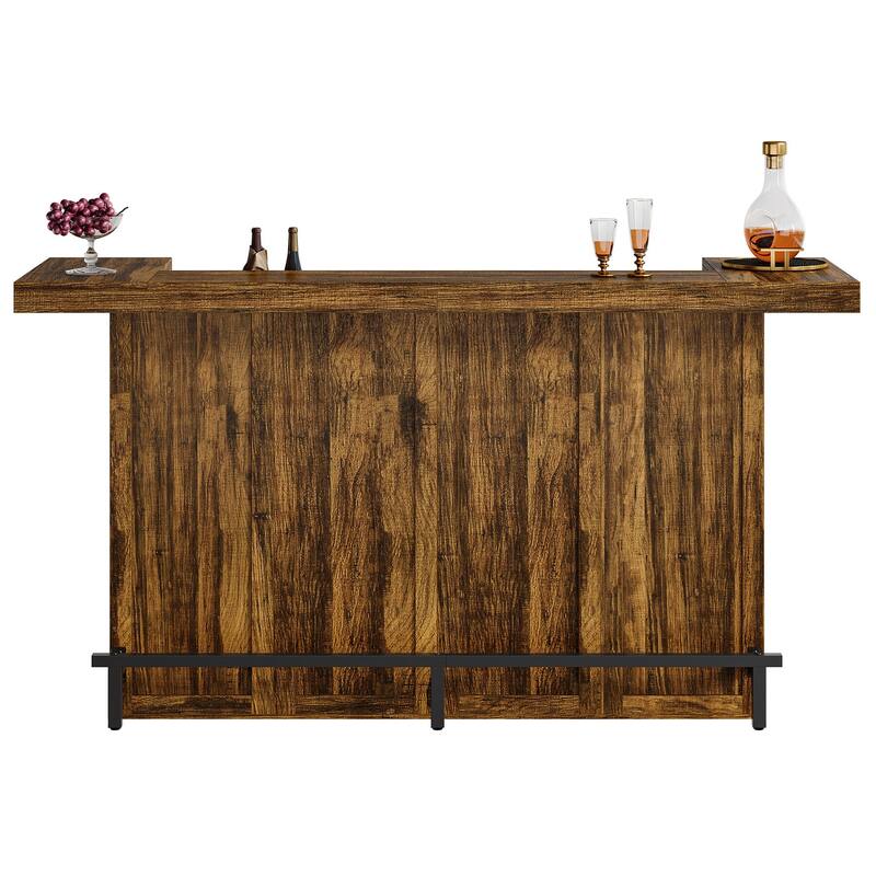 Industrial Wood Bar Table Liquor Cabinet with Wine Glass Holder
