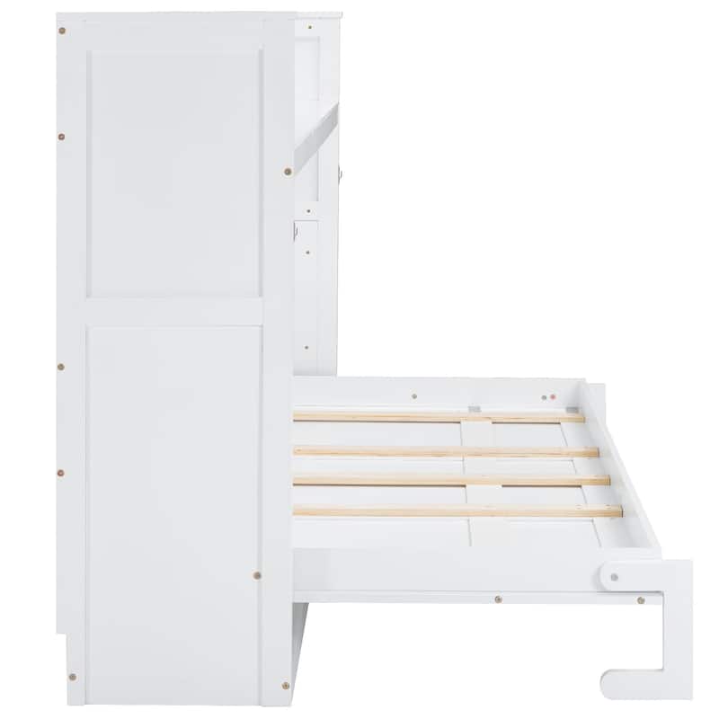 Twin XL Size LED Murphy Bed with Desk and USB Charging Station