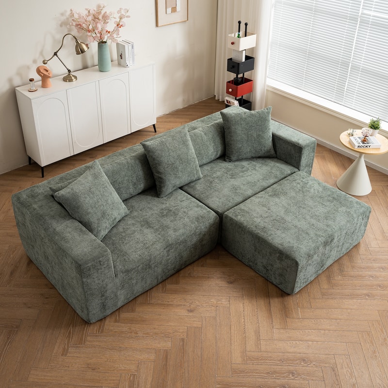 Modular 3-Seat Sectional Sofa Cloud Sofa with L-Shaped Lounge Chair for Living Room Bedroom