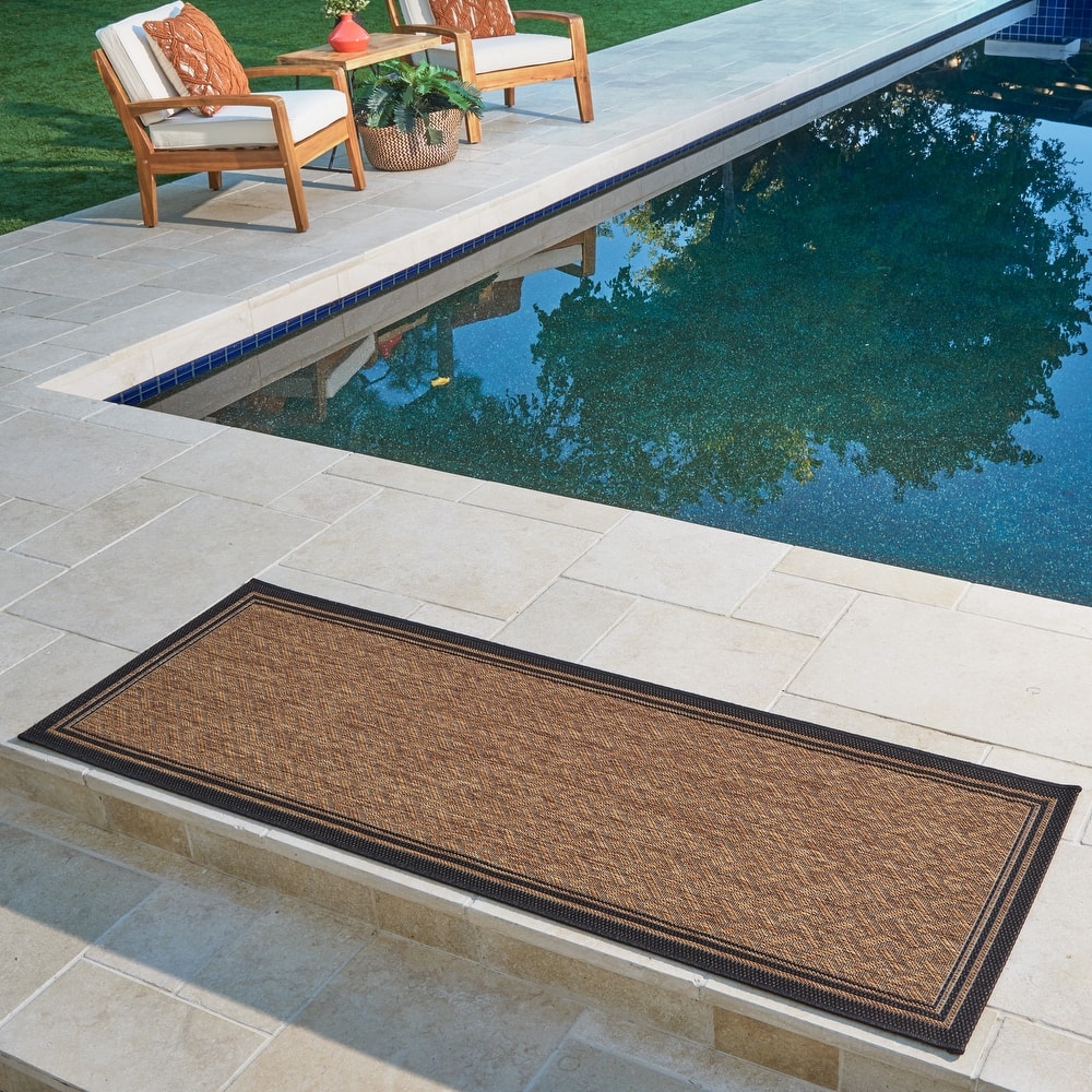 Gertmenian Paseo Soroa Havana Brown/Black Classic Border Flatweave Indoor/ Outdoor Area Rug