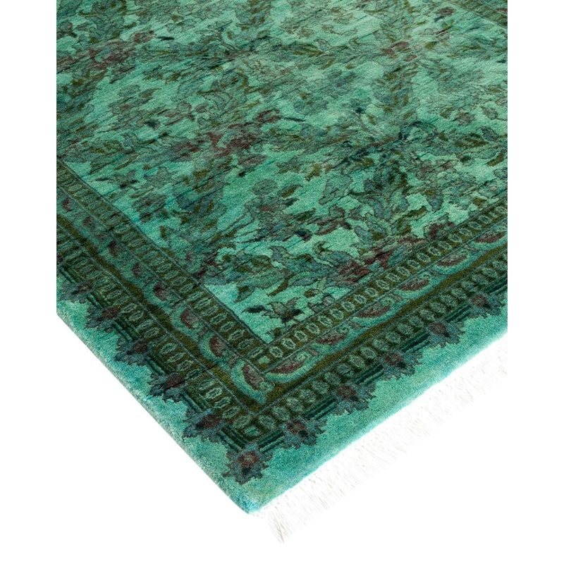 Overton Hand Knotted Wool Vintage Inspired Modern Contemporary Overdyed Blue Runner Rug - 2' 5" x 12' 4"