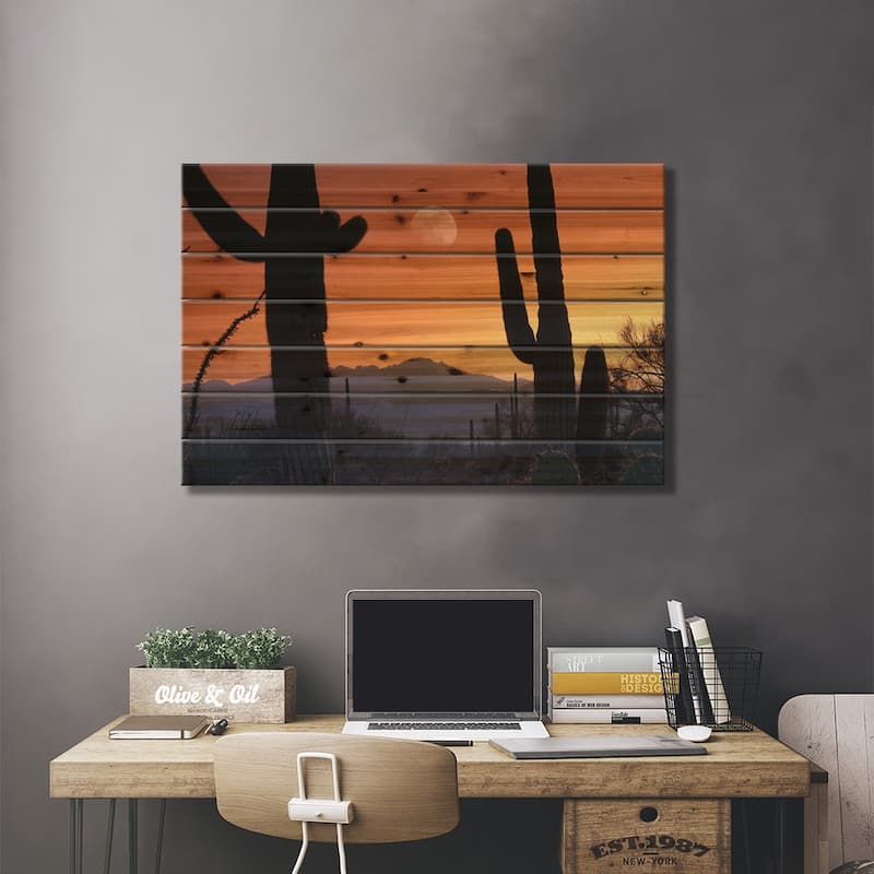Kitt Peak Under Moon From Saguaro National Monument, Arizona. Print On Wood by Tim Fitzharris - Multi-Color