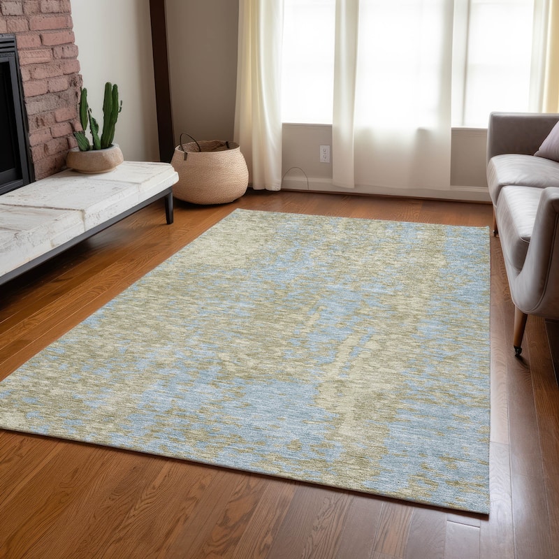 Machine Washable Indoor/ Outdoor Modern Abstract Chantille Rug