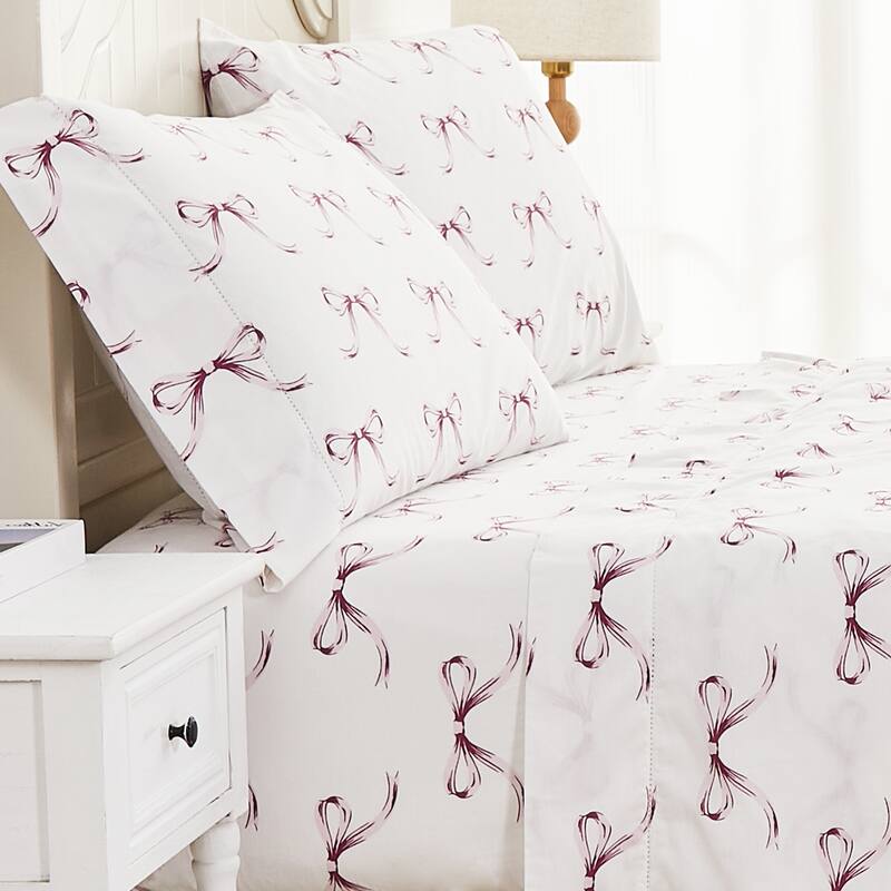 Garden House Cotton Bed Collection (Sheet Set And Duvet Set) - Pink Gentle Ribbons Sheet Set - King
