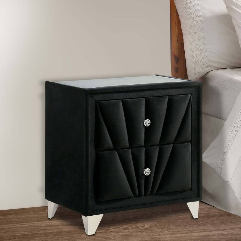 Black 2 Drawer 26.38 in. W Nightstand with Soft Velvet Upholstery