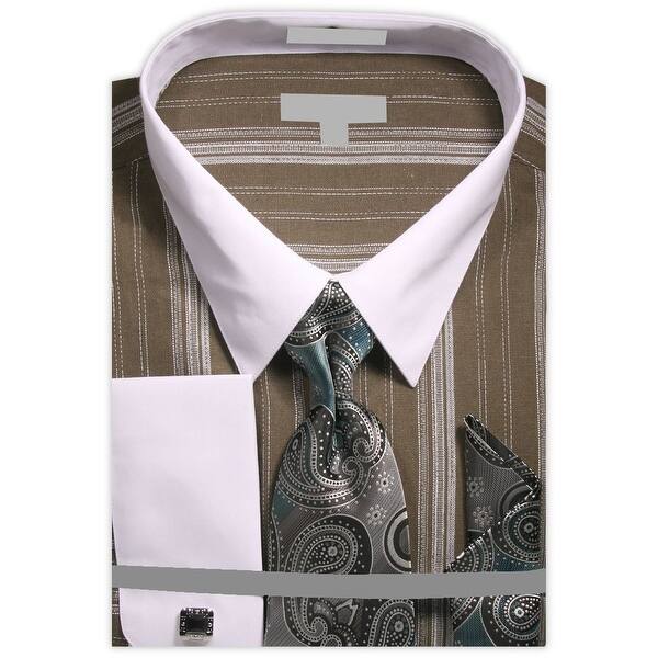 Shop Men S Big And Tall Stripe Dress Shirt French Cuffs Neck Tie Hanky Cufflinks Overstock 28985075