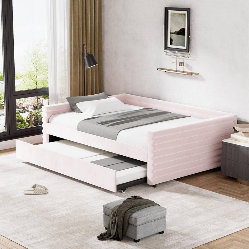 Ouyessir Modern Upholstered Tufted Daybed with Trundle & Drawers