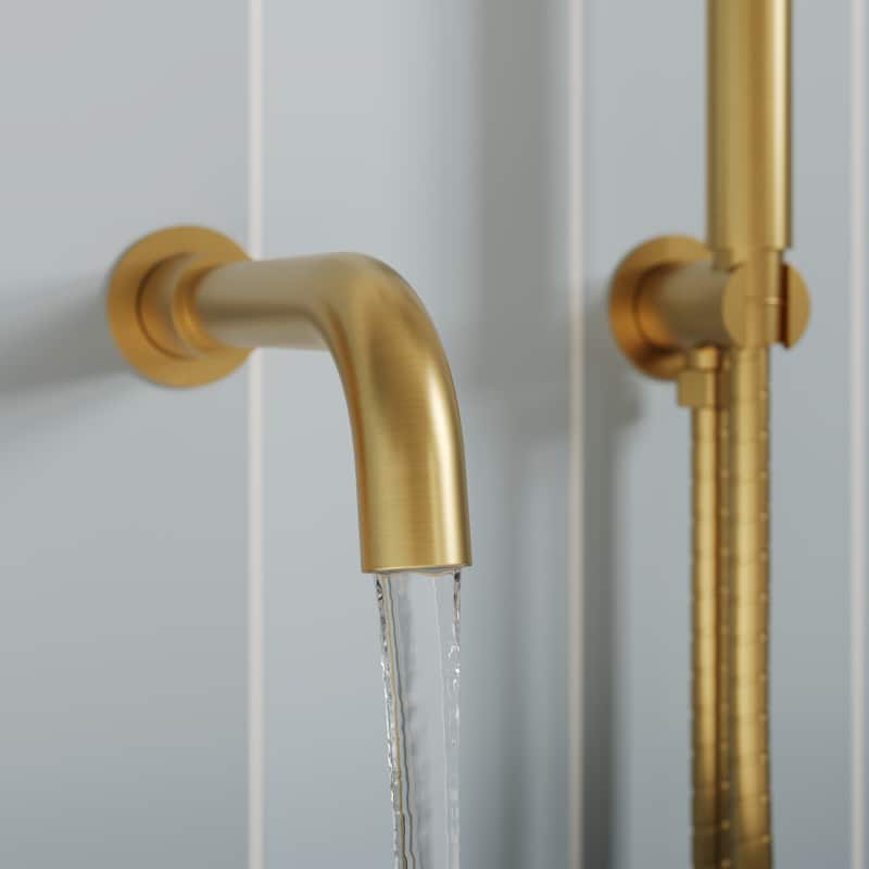GRANDJOY Wall Mounted Tub Shower Faucet Set with Rotating Bathtub Spout and Handheld Shower