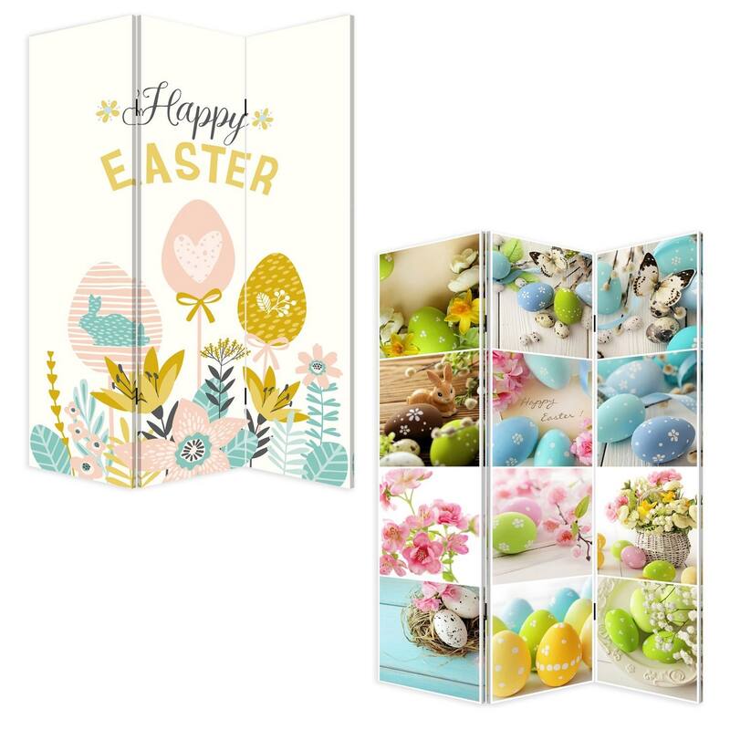 72 Inch 3 Panel Canvas Room Divider with Easter Print,Multicolor